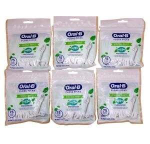 (6) Oral-B With Scope Dental Floss Picks Fresh Mint Flat 75 Count Each Set of 6